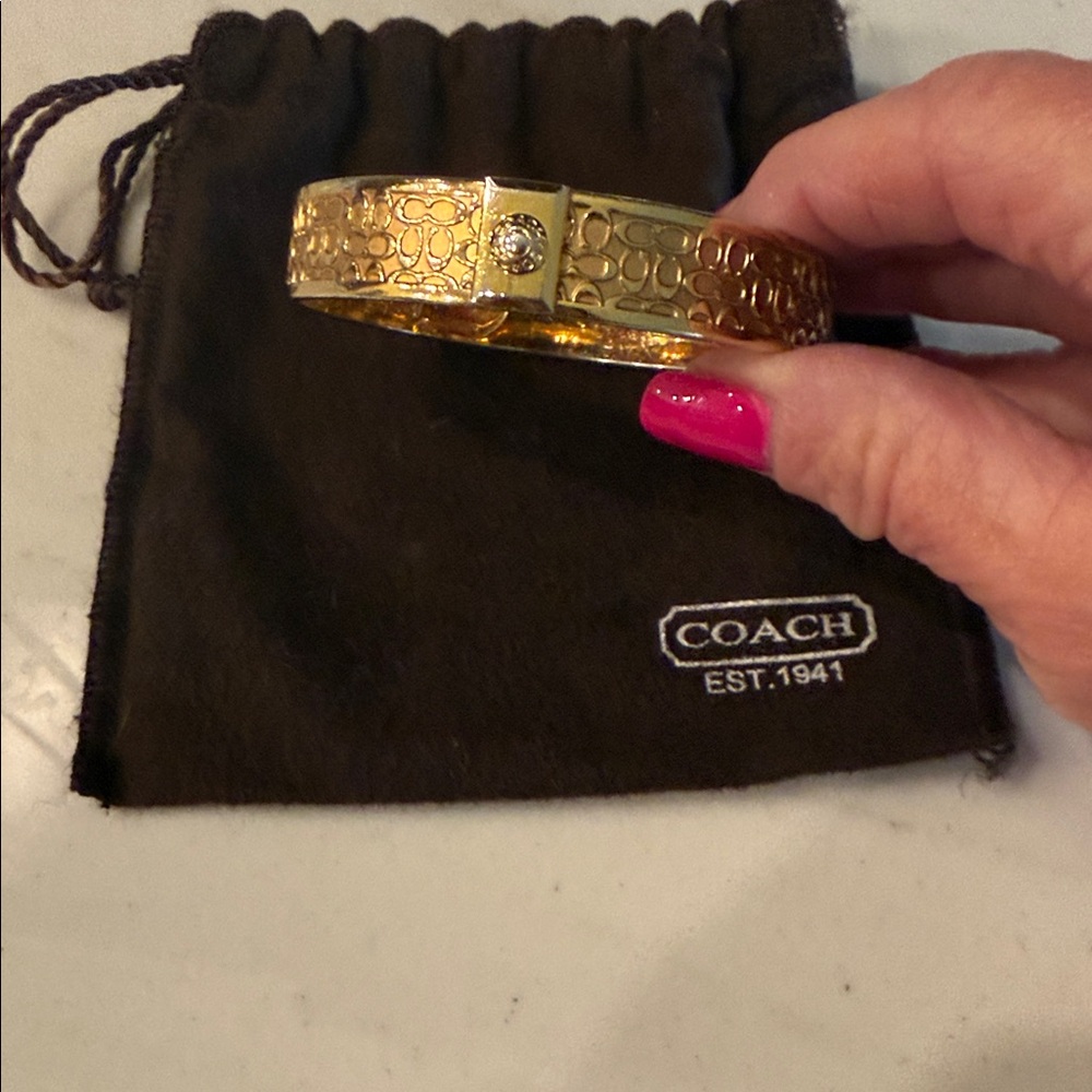 Coach Gold-Tone Signature Pattern Bangle Bracelet - Picture 3 of 5